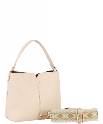 Fashion Bucket Satchel Bag with Guitar Strap GL-0149-M BEIGE